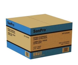 SanPro® Ultra-Soft 1 ply Jumbo Toilet Tisssue Cs/12rls x 2000'